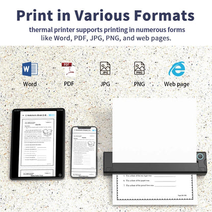 A4 Portable Thermal Printer - Lightweight & Compact Wireless Mobile Printer for Travel, Vehicles, and Office Use