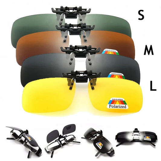 4 Color Polarized Sunglasses Clip-On - Flip Up UV 380 Lenses for Driving and Fishing | Night Vision Glasses Clips