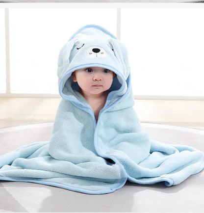 0-3 Years Unisex Baby Bathrobe – Flannel Hooded Cape, Cartoon Design, Newborn Shower Gift, Swaddling Bath Towel for Boys & Girls