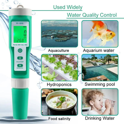 Yieryi TDS, EC, PH, Salinity & ORP Meter - H2, S.G, TEMP Water Quality Monitor for Pools & Aquariums
