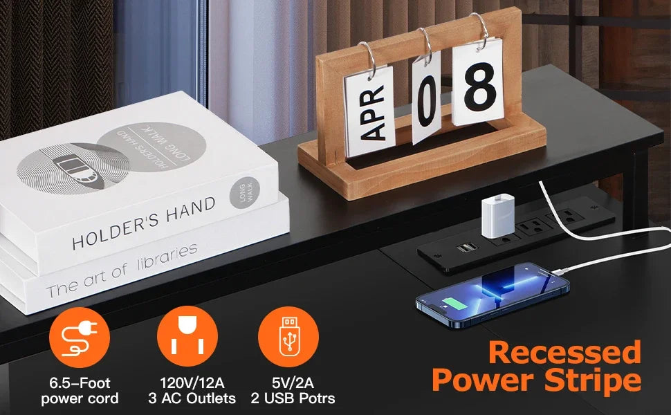 L-Shaped Gaming Desk with LED Lights – Reversible Computer Desk with Power Outlets, Stand & Shelves