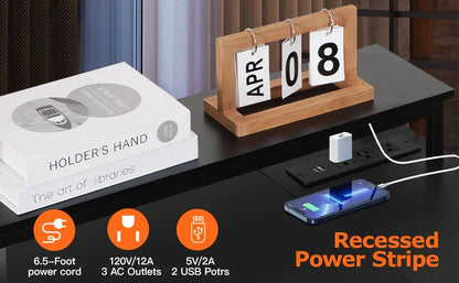 L-Shaped Gaming Desk with LED Lights – Reversible Computer Desk with Power Outlets, Stand & Shelves