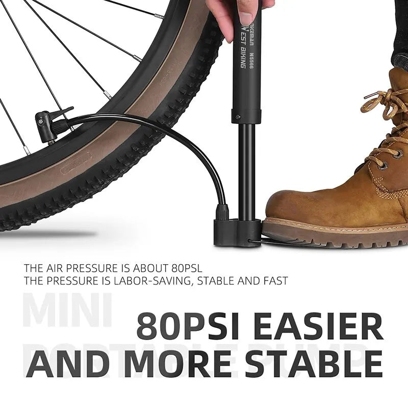 WEST BIKING MTB Bicycle Pump - 80 PSI Manual Air Pump for Balloon Tire Inflation - Schrader Valve Floor Pump Cycling Accessory