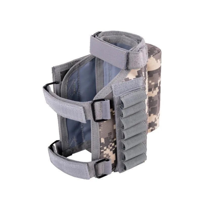 Outdoor Tactical Rifle Cheek Rest Pouch - Camo Nylon Adjustable Butt Stock Riser Pad with Bullet Holder - Hunting Ammo Cartridges Bag