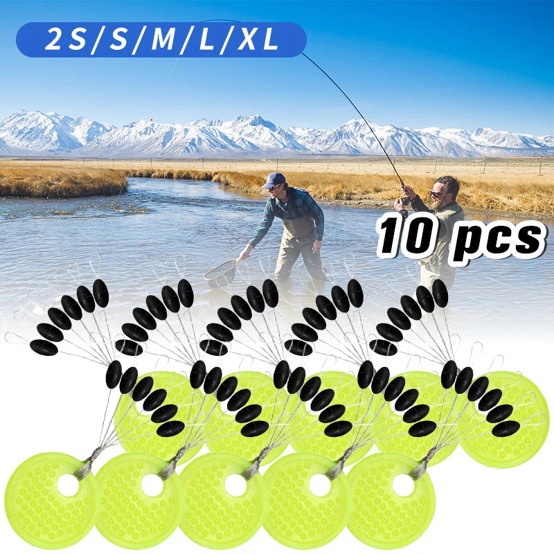 60pcs Rubber Space Bean Fishing Stoppers – 10-Group Oval Float Stopper Set for Carp & Fly Fishing