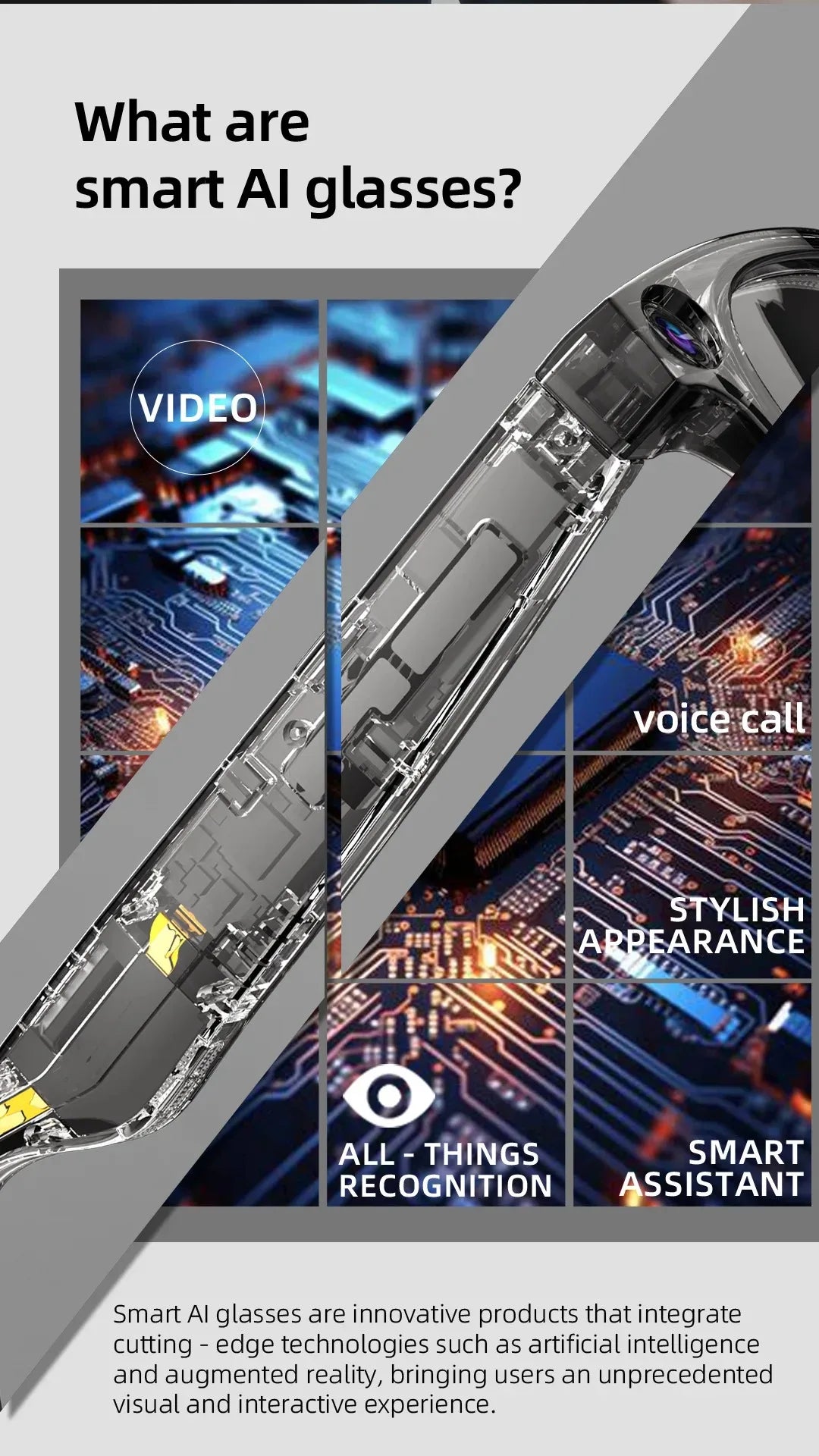 AI Smart Glasses with HD Anti-Shake Camera — Video Recording, Voice Call, Noise Reduction, Wireless Bluetooth Headset Goggles