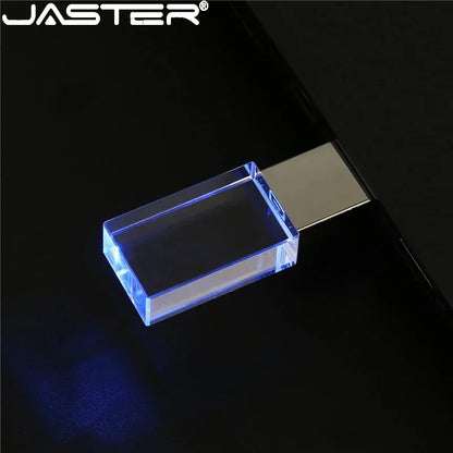 JASTER Rectangular Crystal USB Flash Drive - 16GB/32GB/64GB USB 2.0, Blue Green Red LED, Creative Colors, Free Logo on Bulk Orders (10+ PCS)