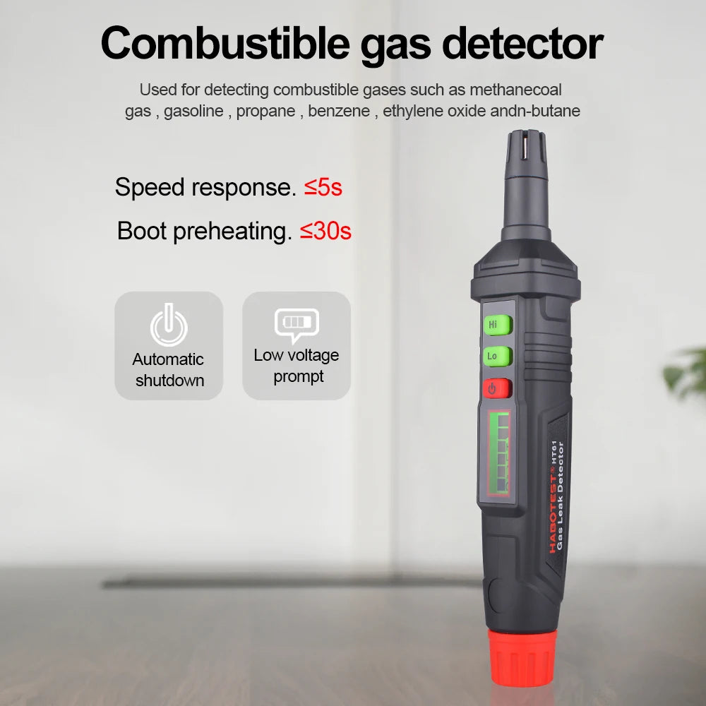 Gas Leak Detector HT59/HT60/HT61 - Combustible Gas Detector | 0-1000PPM, Sound & Screen Alarm | Mini Gas Detector for Natural Methane