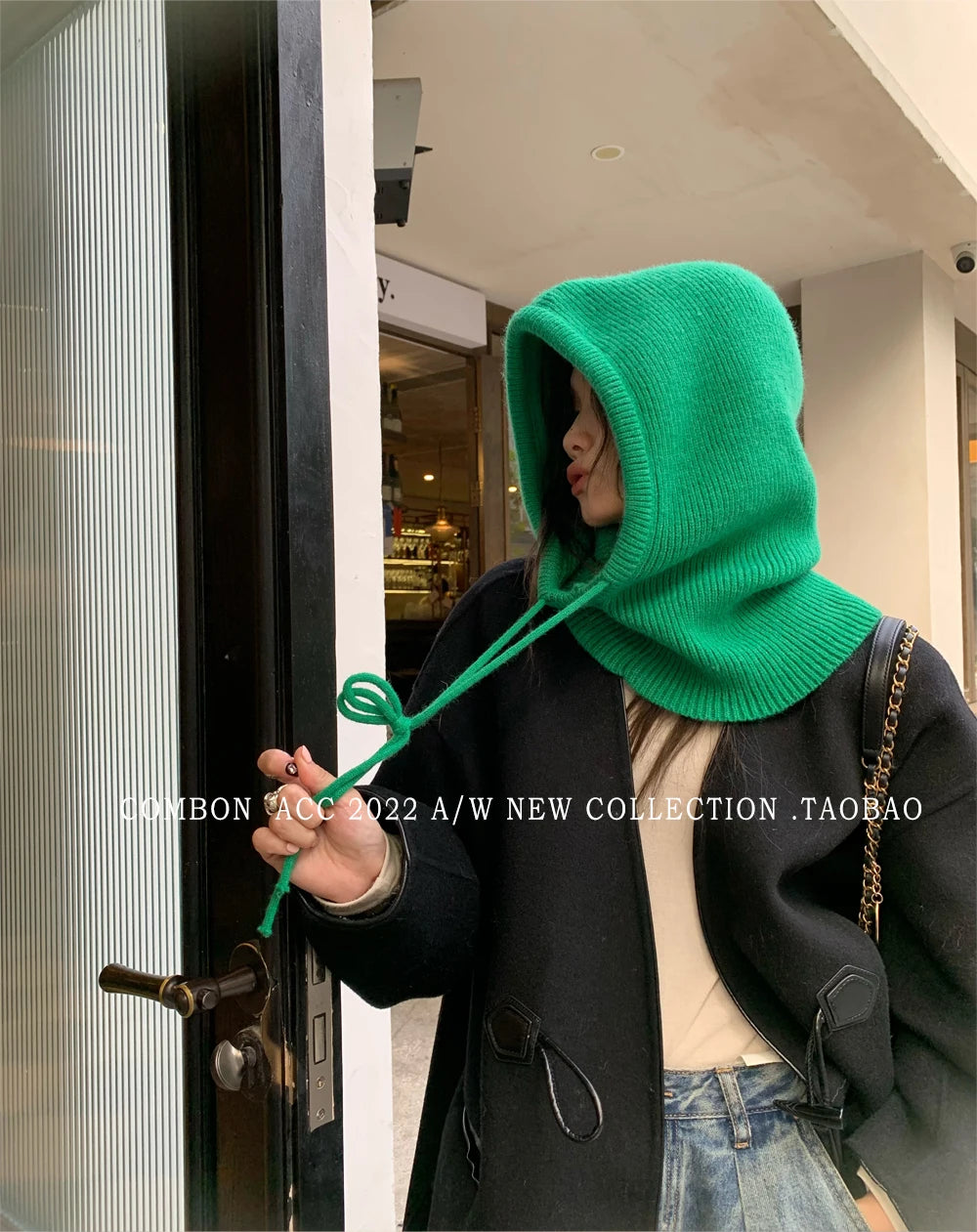 Knitted Hooded Balaclava Hats for Women – Korean Style Winter Outdoor Warmer, Drawstring Neck Collar Beanie Cap