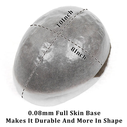 0.08mm Full Skin PU Toupee for Men – V Loop Human Hair Wig in Brown (#22) & Black (#1B) – Hair Replacement Unit