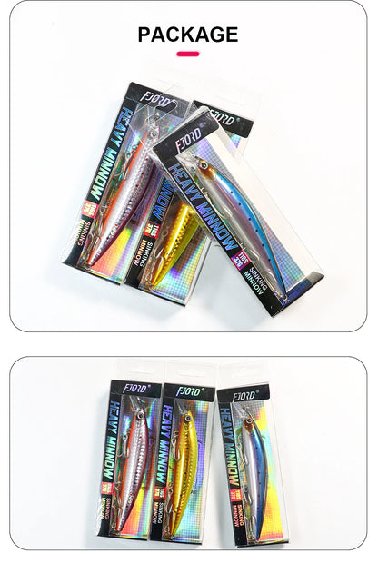FJORD Heavy Sinking Minnow Fishing Lures – 110S 37g, 90S 29g, 70S 17g Saltwater & Freshwater Jerkbait