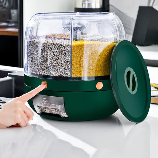 Spin & Store: Divided Rice Bucket for Grains Galore – Household Haven of Insect-Proof, Moisture-Proof Sealing!