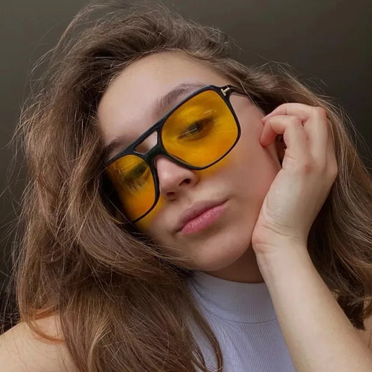 Vintage Square Sunglasses for Women - Retro Brand Mirror Sun Glasses, Black and Yellow, Fashionable Candy Colors