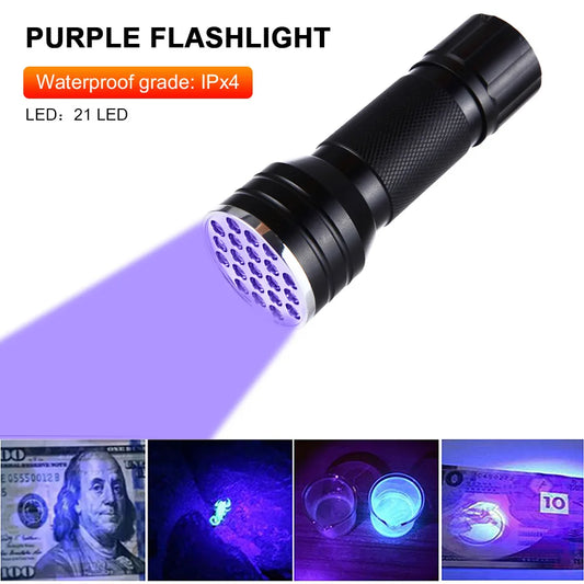 9/21LED UV Light 395nm Waterproof Flashlight – Portable Ultraviolet Torch for Nails, Black Light & Detection