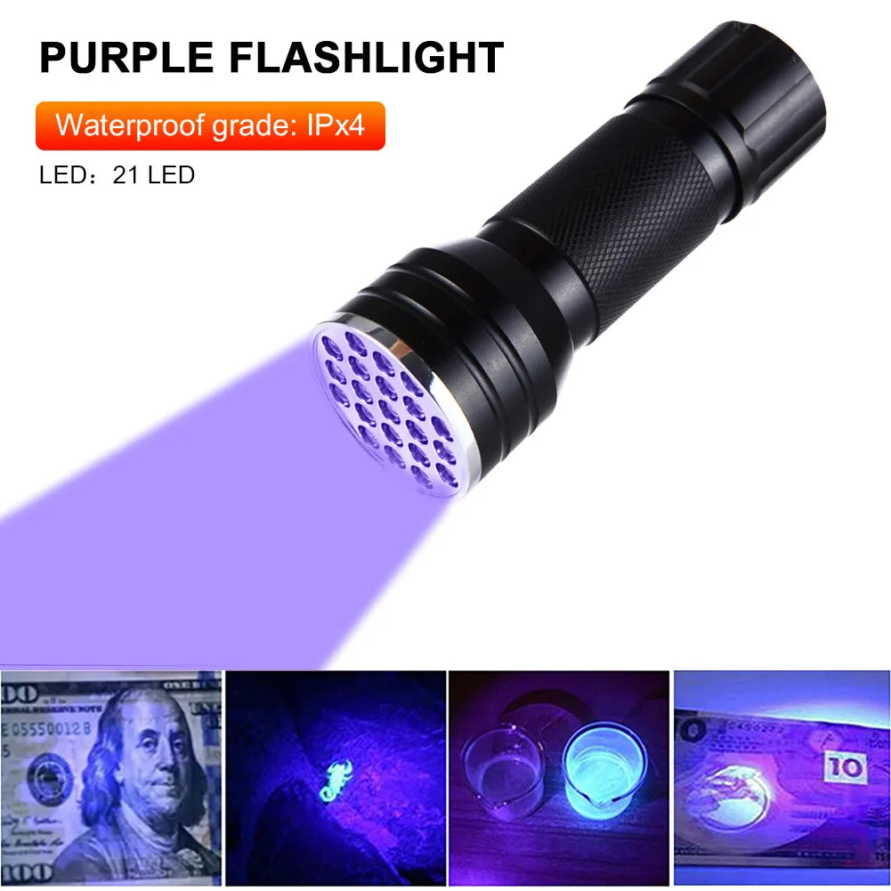 9/21LED UV Light 395nm Waterproof Flashlight – Portable Ultraviolet Torch for Nails, Black Light & Detection