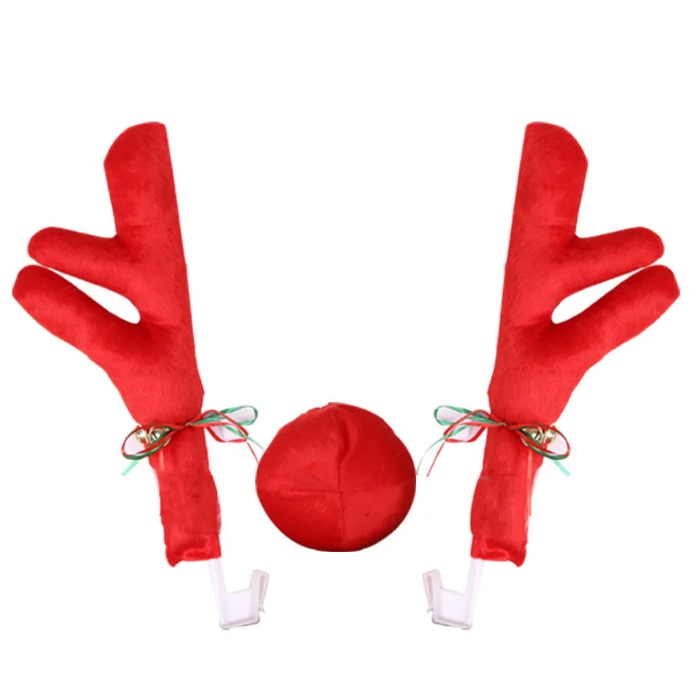 Christmas Car Decoration Kit – Deer Antlers with Red Nose & Tail Holiday Pendant Accessories