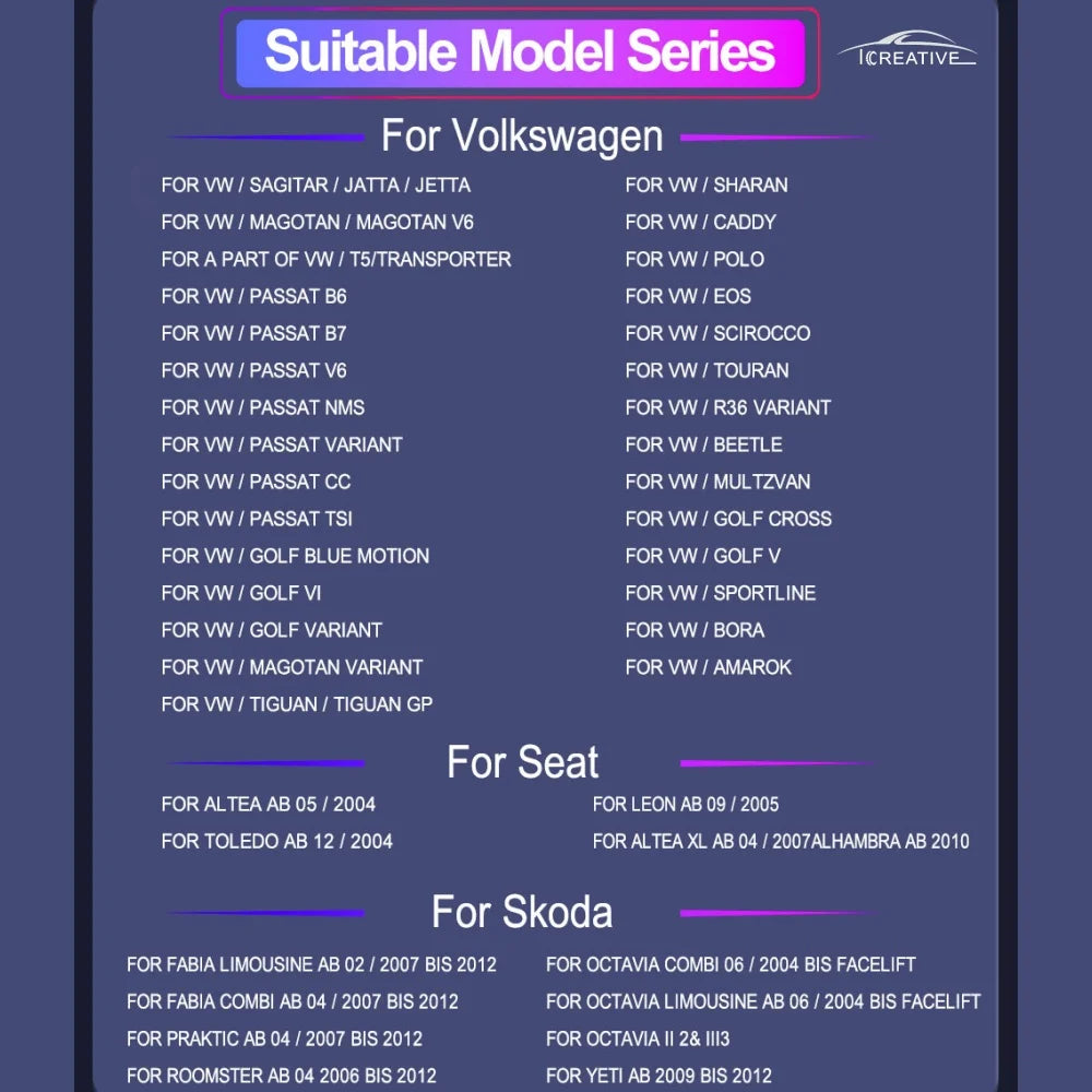 2DIN Android Car Radio for Volkswagen Golf 5/6, Polo, Passat B6/B7, CC, Skoda, Jetta - Multimedia, CarPlay, Wifi & GPS Navigation