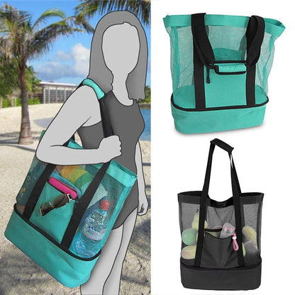 Women’s Waterproof Picnic & Beach Tote Bag – Double Layer Transparent Mesh Insulated Shopping Bag