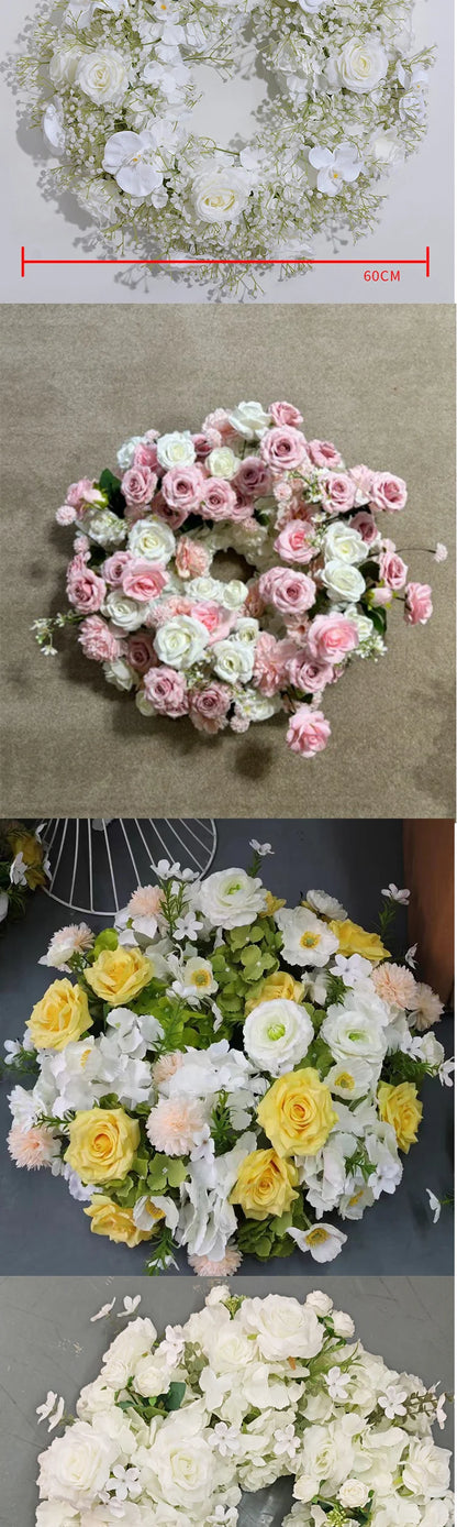 60cm Artificial Flower Wreath – Wedding Table Centerpiece & Backdrop Decoration