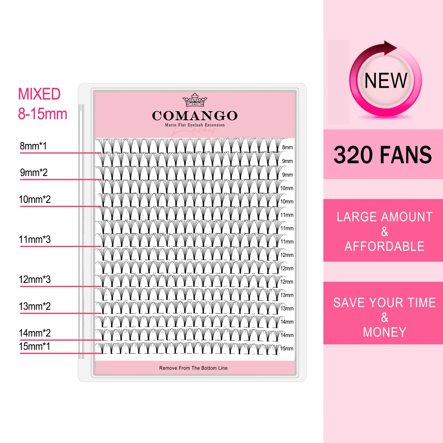 CoMango Wispy Premade Volume Lash Fans – 3-10D Individual Short Stem Faux Mink Russian Eyelash Extensions, 320 Fans