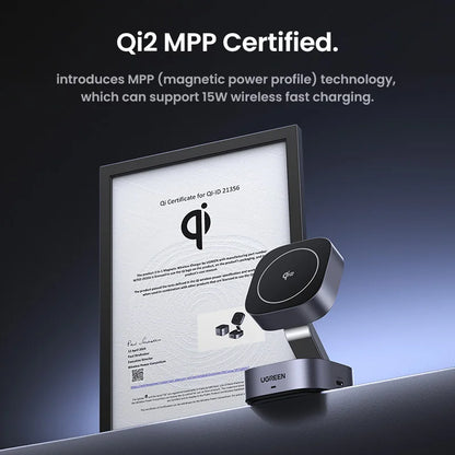 UGREEN Qi2 25W Magnetic Wireless Charger Stand - 2-in-1 Fast Charging Station for iPhone 15/16 Pro Max, AirPods, Compatible with MagSafe