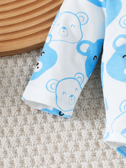 0-9 Months Baby Boy Set – Little Bear Long Sleeve Bodysuit, Pants, Hat & Socks for Spring & Autumn Newborns