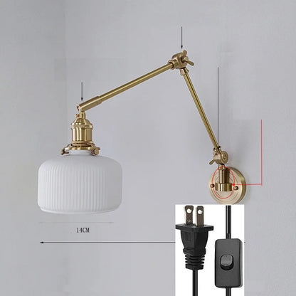 IWHD 2022 Ceramic Copper LED Wall Lamp — Adjustable Swinging Long Arm Light for Bedroom & Living Room