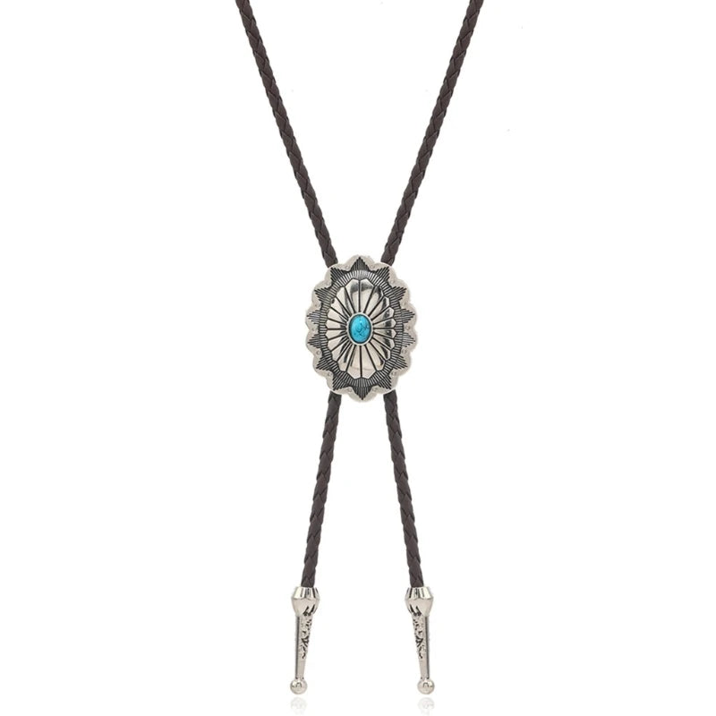 Adjustable Bolo Tie – Western Cowboy Necktie for Teens, Men & Women, Punk Shirt with Alloy Turquoise Buckle Pendant
