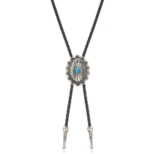 Adjustable Bolo Tie – Western Cowboy Necktie for Teens, Men & Women, Punk Shirt with Alloy Turquoise Buckle Pendant