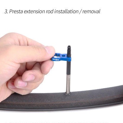 RISK 4-in-1 Bike Valve Core Wrench – Portable Road Bicycle Tool with 2 Presta Valve Caps for Installation & Removal