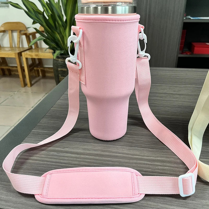 Water Bottle Carrier Bag — Adjustable Shoulder Strap Holder for 40oz Tumbler with Handle