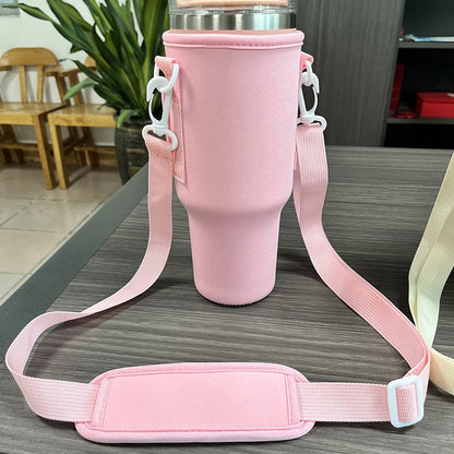 Water Bottle Carrier Bag — Adjustable Shoulder Strap Holder for 40oz Tumbler with Handle