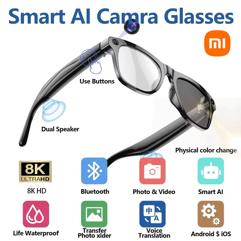 Xiaomi AI Smart Glasses — 8K HD Photochromic, Multifunction Camera Glasses with Translation, Bluetooth Calling, Voice Assistant, Music Player