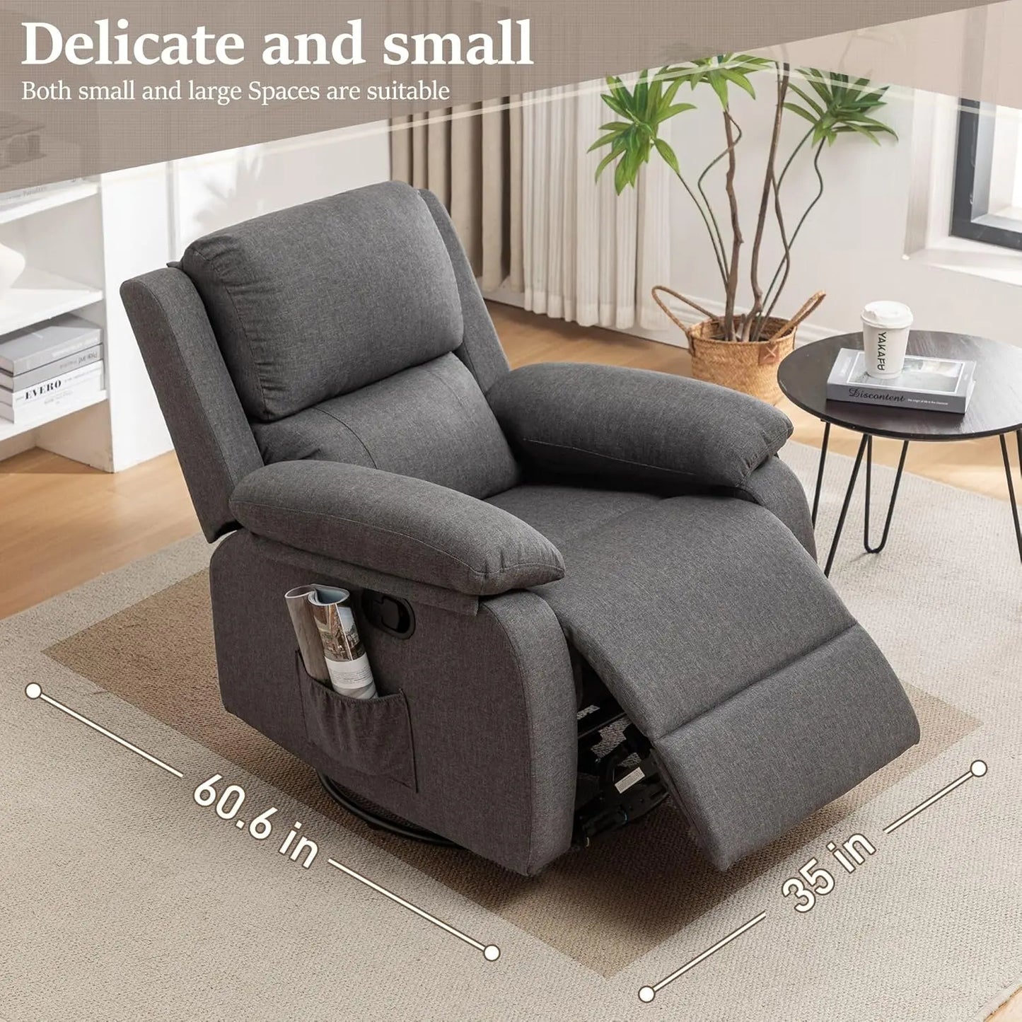 360° Swivel Recliner Rocker Chair – Upholstered Fabric Glider for Adults & Nursery Use