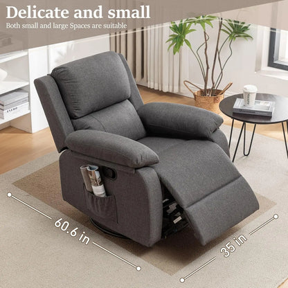 360° Swivel Recliner Rocker Chair – Upholstered Fabric Glider for Adults & Nursery Use