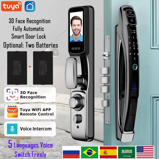 WiFi Tuya APP Face Recognition Smart Door Lock – Camera, Video Call, Voice Intercom & Automatic Digital Lock