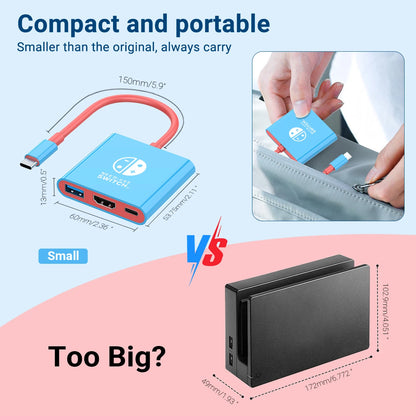 Portable Nintendo Switch Docking Station — Type-C Hub with HDMI & USB 3.0 for Travel Gaming