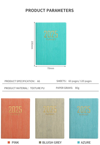 2025 A7 Pocket Planner – 365 Day PU Cover Notebook, Daily & Weekly Calendar, Office & School Agenda