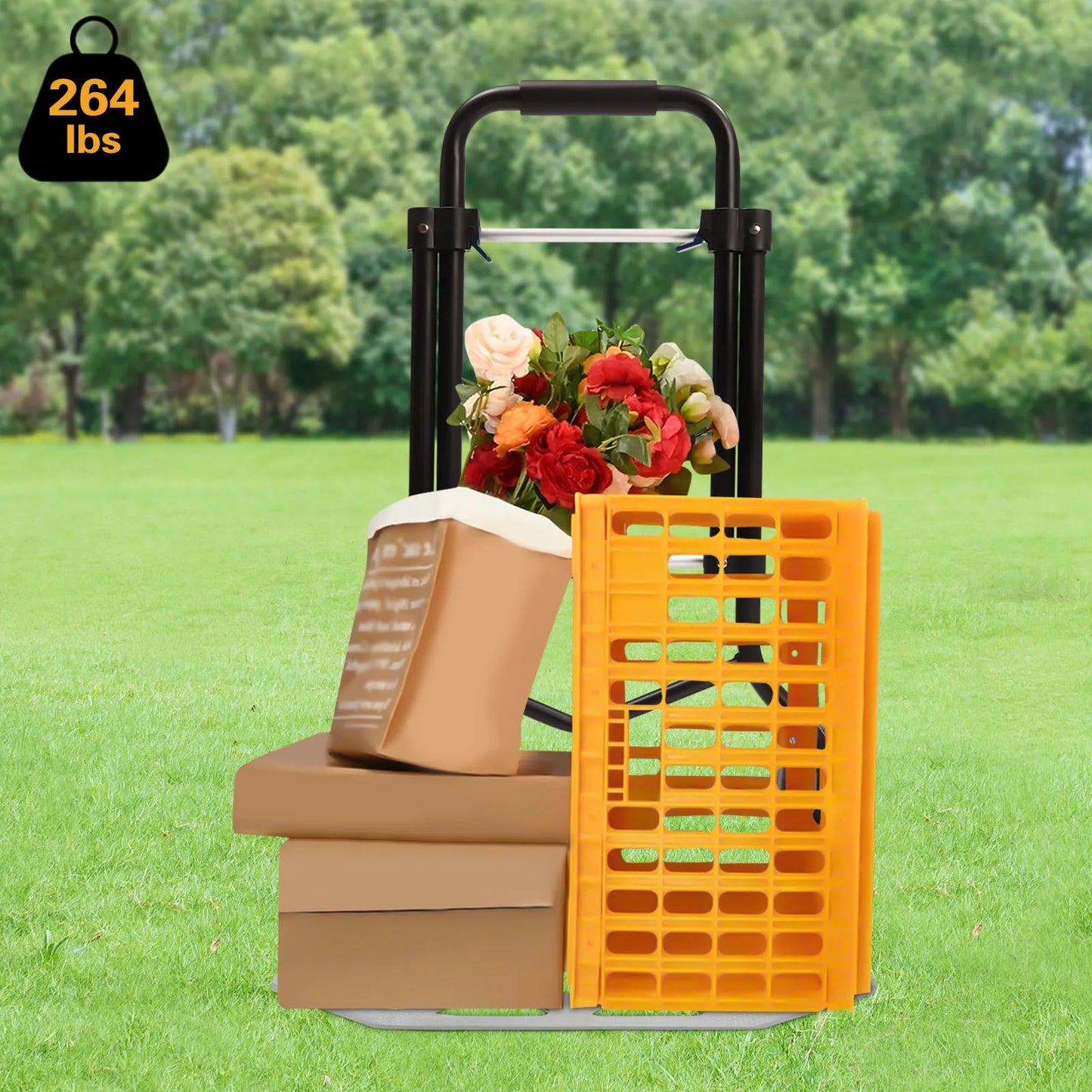 Folding Hand Truck & Dolly — Adjustable Height Aluminum Portable Cart with Anti-Slip Wheels, 264lb Capacity