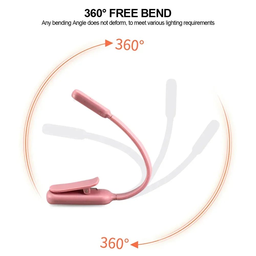 Mini LED Book Night Light – USB Rechargeable Clip-On Reading Lamp with 3 Brightness Settings for Travel, Bedroom, and Dormitory