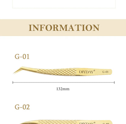 DIYDAY Anti-Slip Eyelash Tweezers — Stainless Steel Precision Fiber Tip for Eyelash Extensions & Makeup Tools