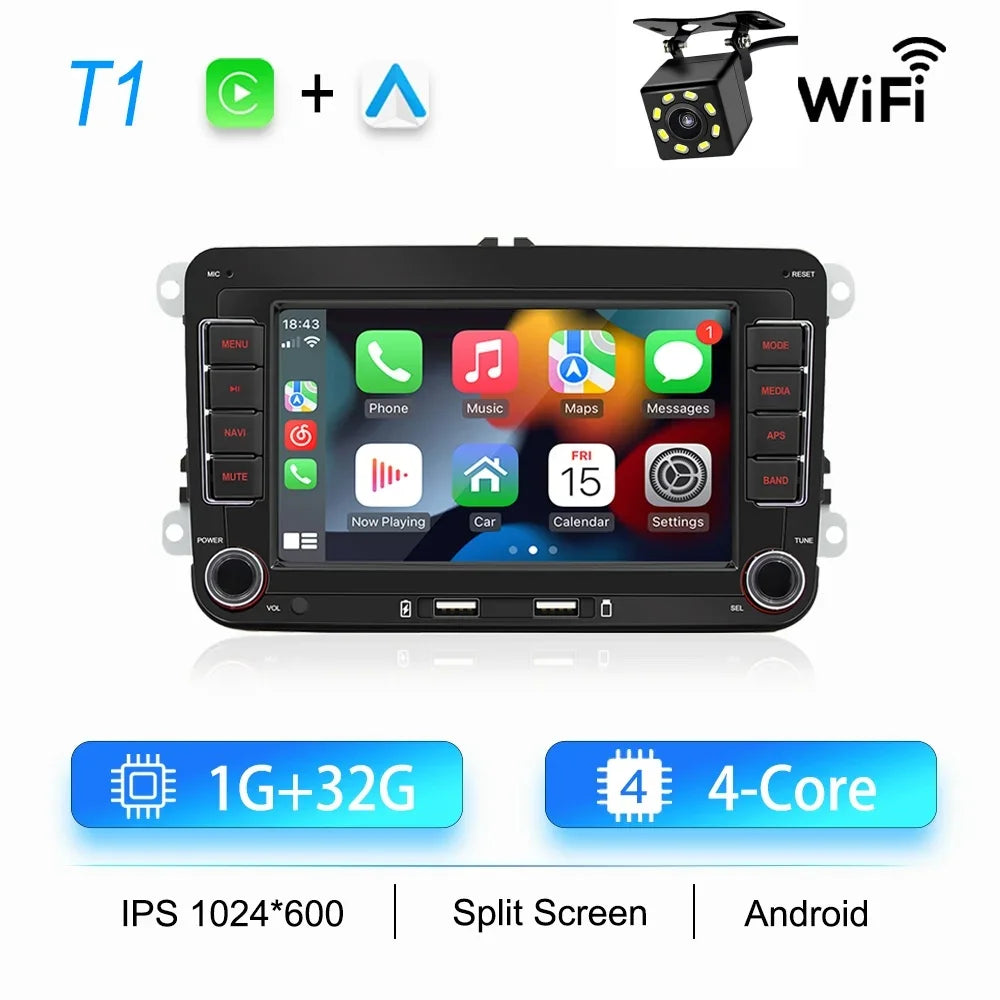 2DIN Android Car Radio for Volkswagen Golf 5/6, Polo, Passat B6/B7, CC, Skoda, Jetta - Multimedia, CarPlay, Wifi & GPS Navigation