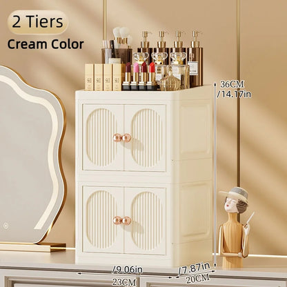 Foldable Desktop Makeup Organizer — Multi-Layer Large Capacity Storage for Cosmetics, Toiletries & Books