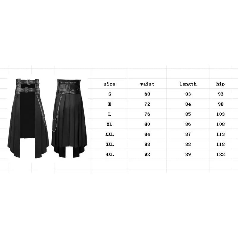 Unisex Leather Skirt – Gothic Punk Rock Casual Wear for Men, Large Size, Medieval & Scottish Style