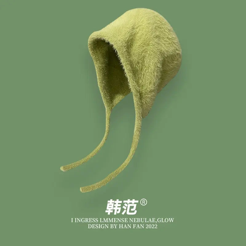 Y2K Cute Beanie Hat – Warm Japanese Knit for Autumn & Winter, Ear Protection, Tie Pullover Cap for Men & Women