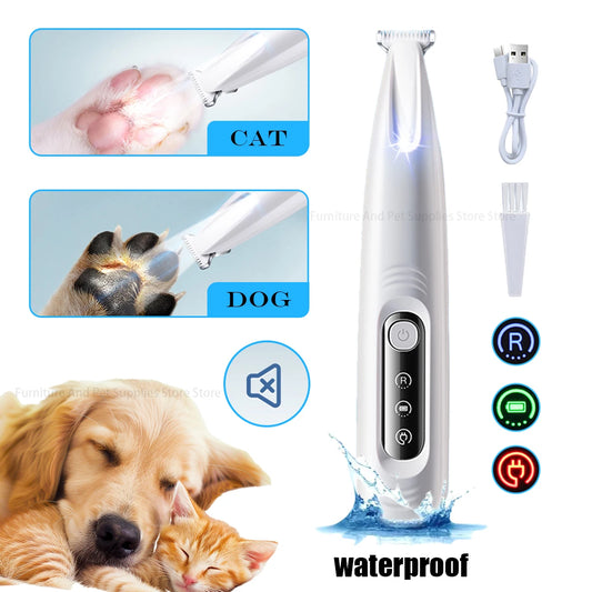 New Waterproof LED Dog Paw Trimmer – Pet Hair Clippers with LED Display & 18mm Wide Blade