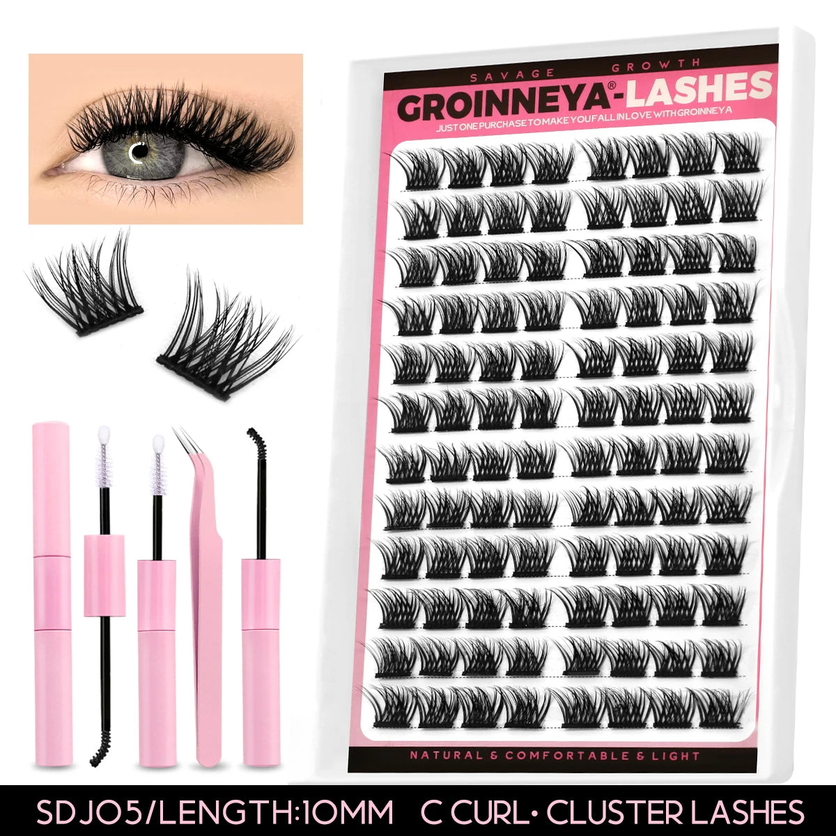 Lash Clusters Extension Kit – Fake Eyelashes Set with Lash Bond, Seal, and Applicator Tool for Makeup
