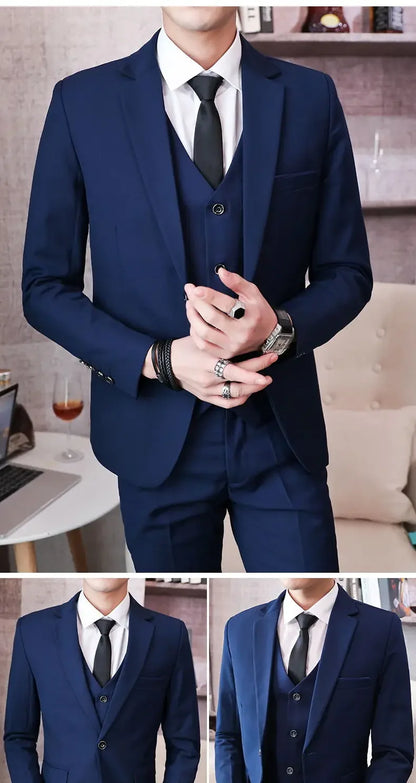Men’s 3-Piece Suit 6XL — Blazer, Vest & Trousers, Italian Style Fashion Business Wedding Formal Gentleman Dress