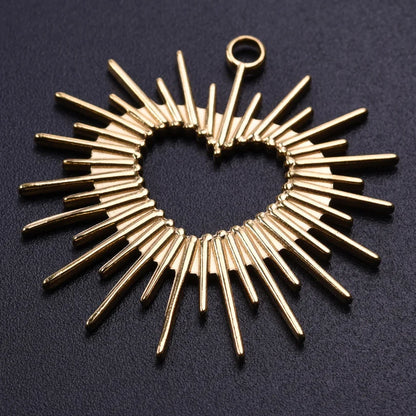 6pcs Real Gold-Plated Sun Charms - Stainless Steel Jewelry Making Pendants, Heart, Moon & Sunshine Design