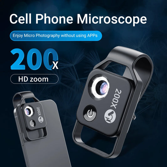 APEXEL Digital 200X Microscope Lens with Mobile LED Guide Light - Micro Pocket SuperMacro Lens for iPhone, Samsung Phones